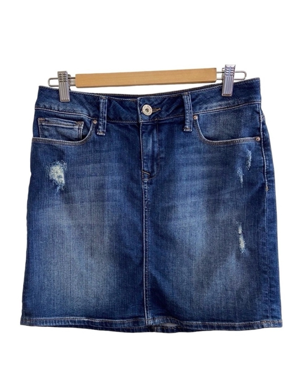 MAVI Rita lightly distressed denim mini skirt stretchy blue jeans small